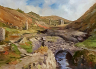 Trevellas Valley near St. Agnes in Cornwall. Oil painting on canvas board 