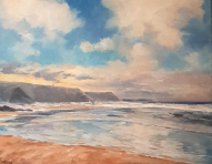 Acrylic painting on stretched canvas of Porthtowan in Cornwall