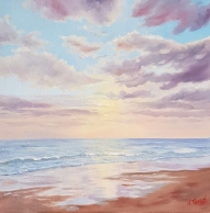 Sunset beach. Oil on stretched canvas panel 12" x 12" Unframed with painted sides. Ready to hang.