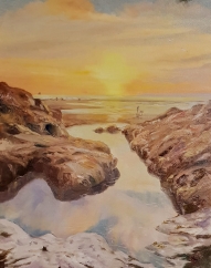 Perranporth sunset. Oil painting on canvas board 16" x 20" Unframed