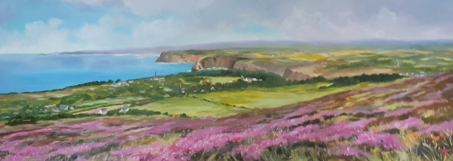 View from St.Agnes beacon.  Acrylic painting on stretched canvas panel. 80cm x 30cm 